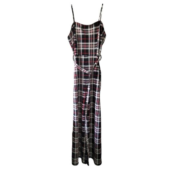 Large Almost Famous black red and white plaid jumpsuit with matching belt - Picture 1 of 4